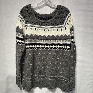 American eagle sweater women's medium gray fair isle diamond wool blend tunic